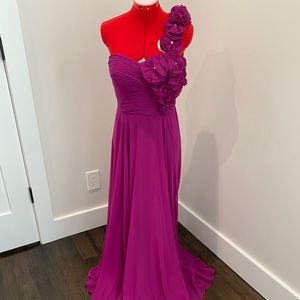 Purple one shoulder evening dress